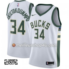 Maillot Basket Enfant Milwaukee Bucks Giannis Antetokounm 34 Nike 2017-18 Blanc Swingman